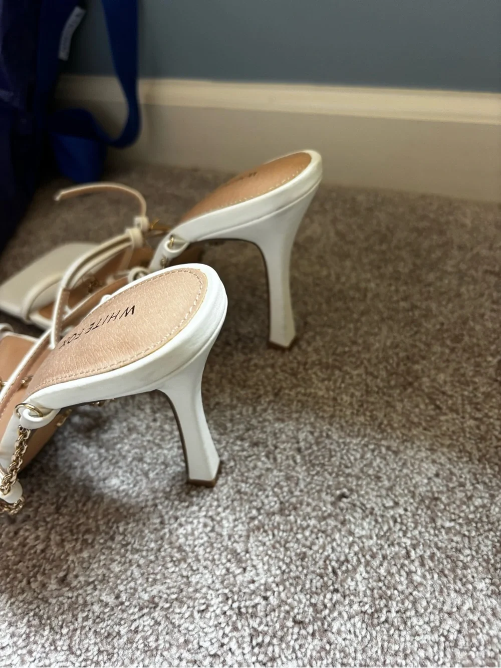 White Fox White Strappy Chain-Accent Heeled Sandals